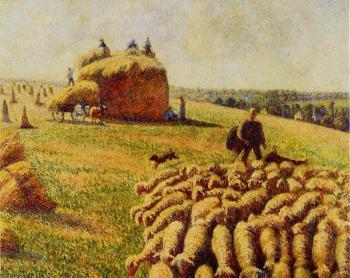 Camille Pissarro : Flock of Sheep in a Field after the Harvest